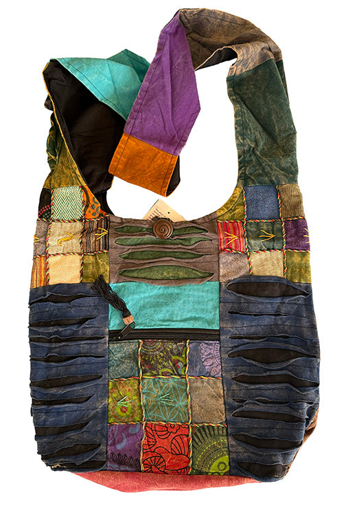 Cotton shoulder bag with assorted colored design