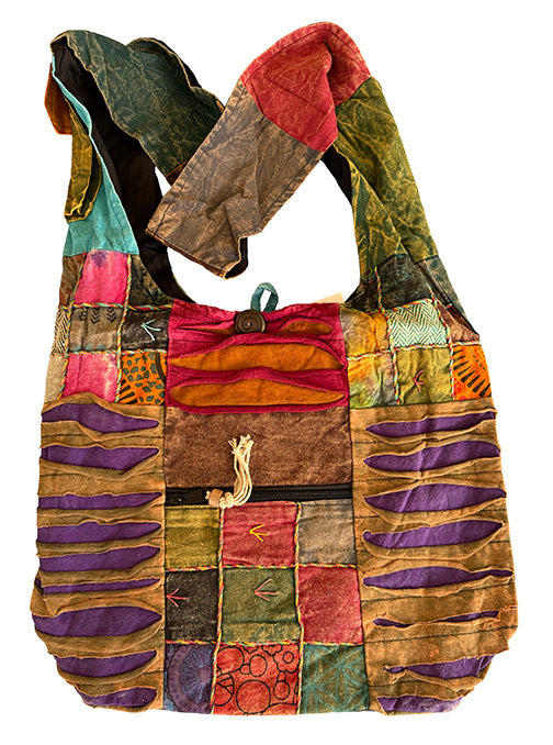 Cotton shoulder bag with assorted colored design
