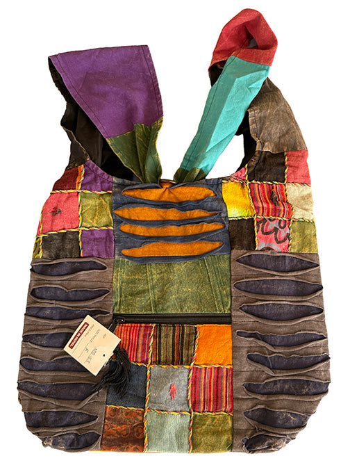 Cotton shoulder bag with assorted colored design