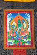 Thangka Painting of Green Tara with Brocade