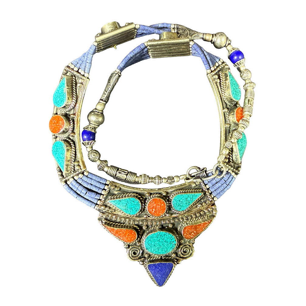 Necklace with coral and turquoise ornamentation