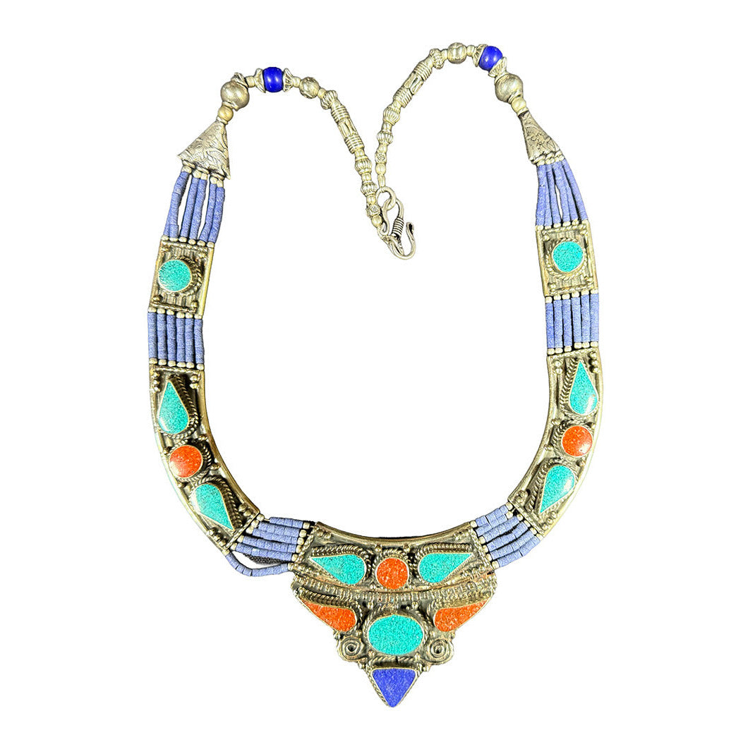 Necklace with coral and turquoise ornamentation