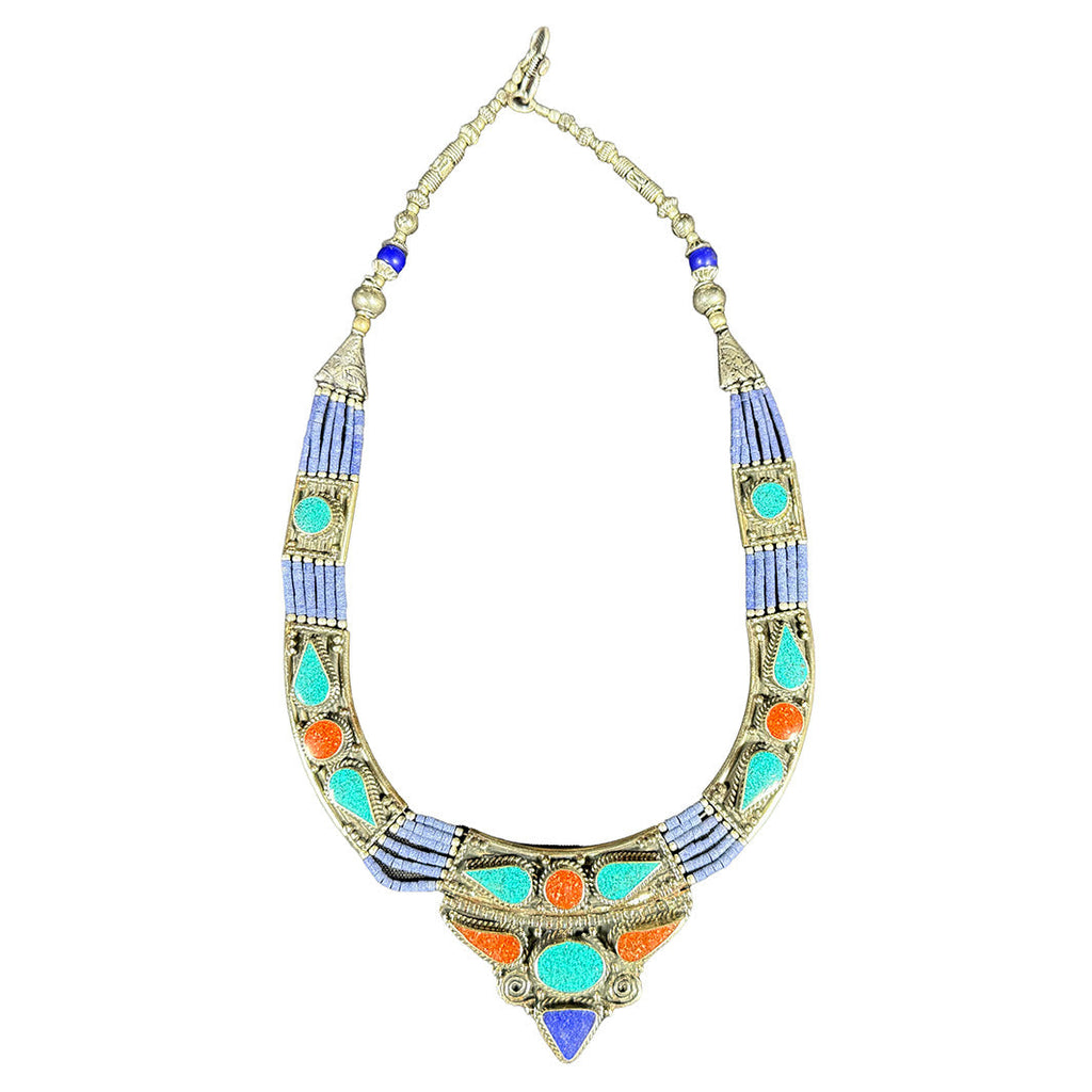 Necklace with coral and turquoise ornamentation