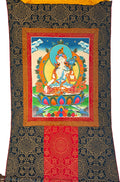 Thangka Painting of White Tara with Brocade